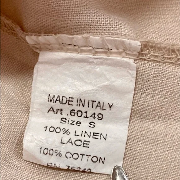 Tan Beige Linen Sleeveless Tunic Top Blouse Small Lace V-neck Breathable Summer - Picture 10 of 12